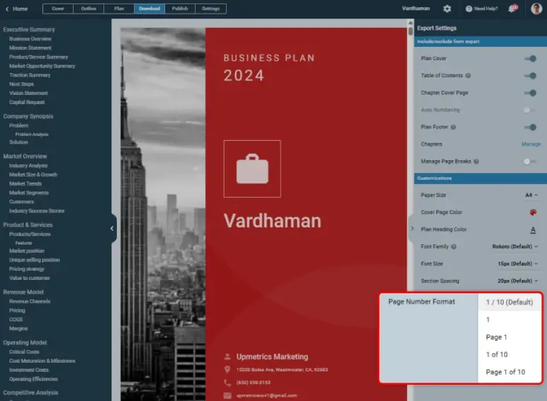 custom page number formatting