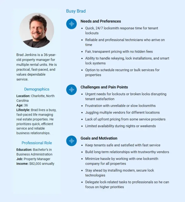 locksmith business plan customer persona