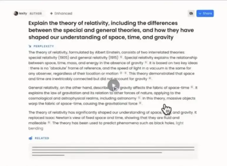 Perplexity theory of relativity example