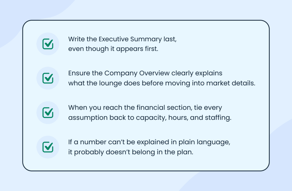 Lounge business plan checklist