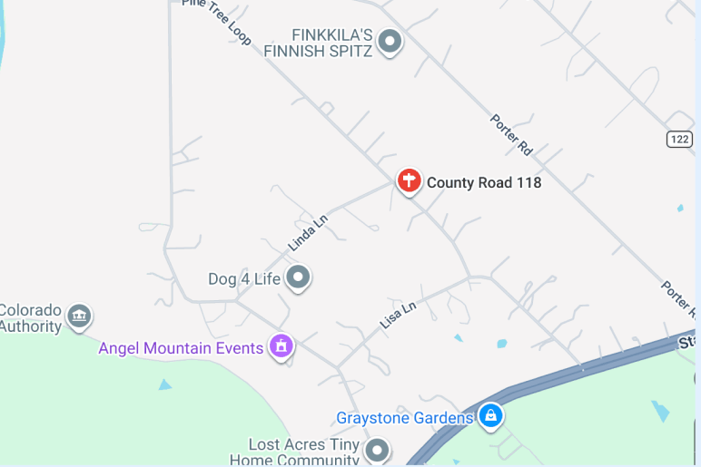 Location map showing Cedar Ridge RV Park at County Road 118, Bastrop County Texas