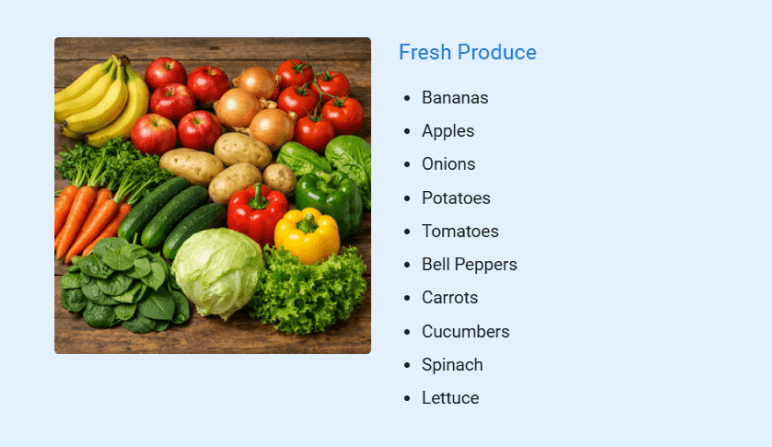 Fresh produce products available at Riverside Market Grocery