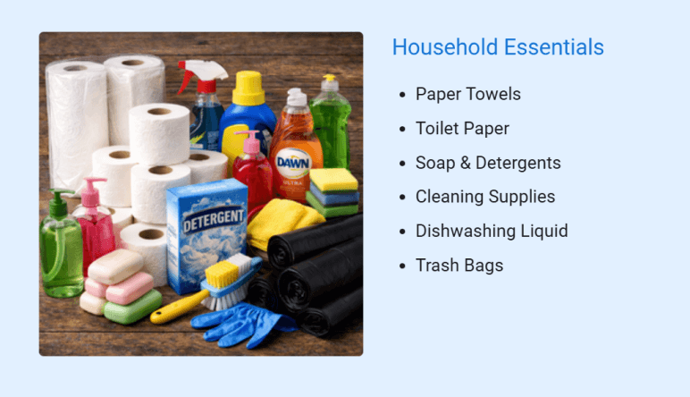 Household essentials products available at Riverside Market Grocery