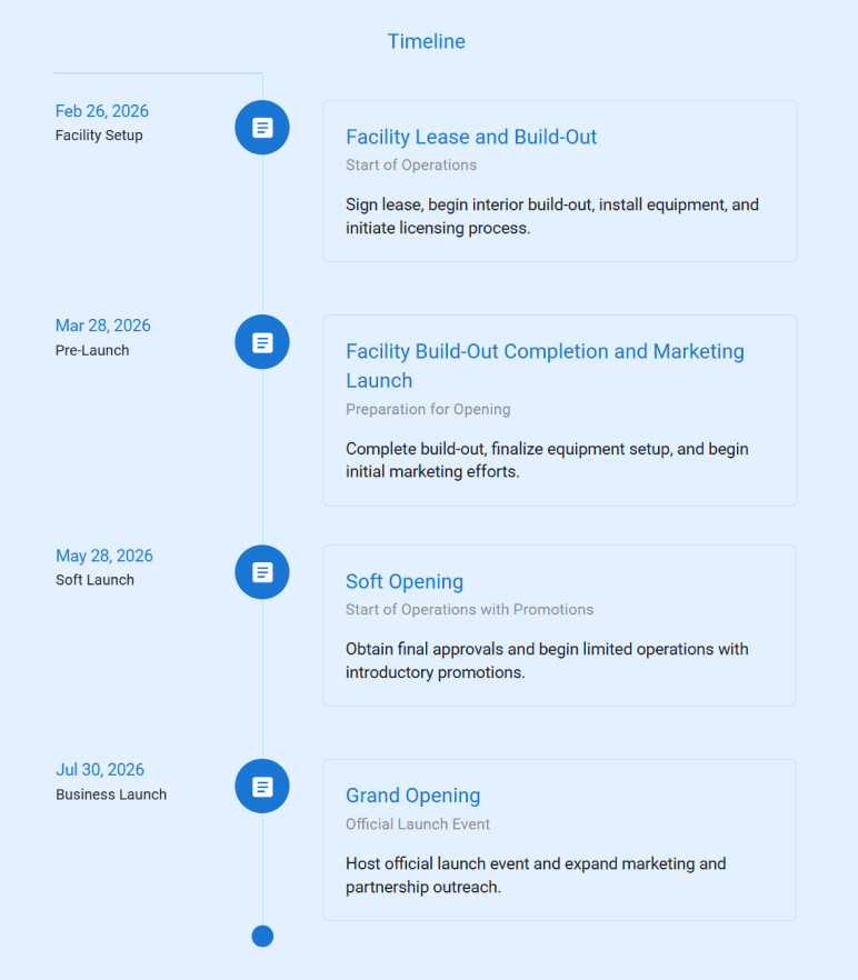 Key milestones and timeline for VitalDrip IV hydration business plan