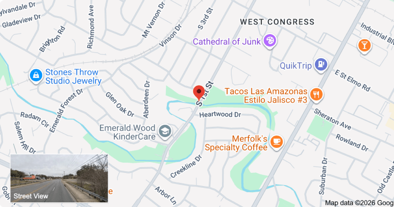 Location map of Oak Valley Family Dental at 4802 South First Street Austin TX