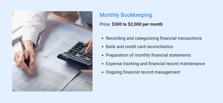 Monthly bookkeeping services overview for accounting business plan