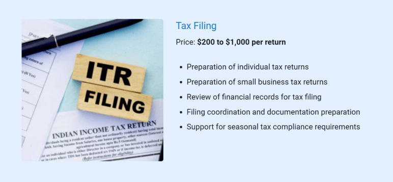 Tax filing services for individuals and small businesses