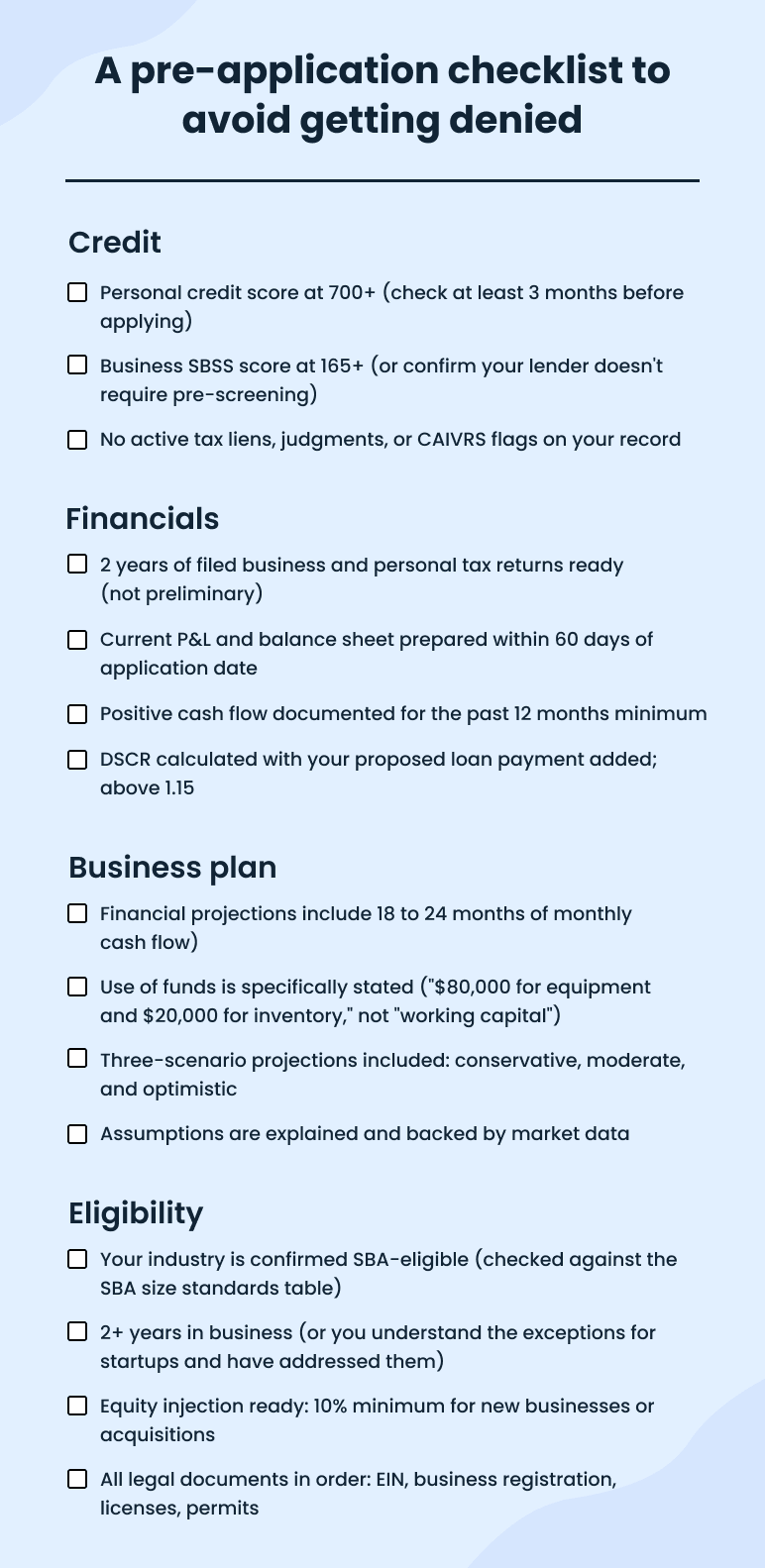 A pre application checklist to avoid getting denied
