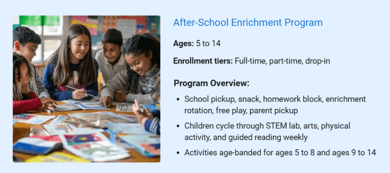 After-school enrichment program services overview