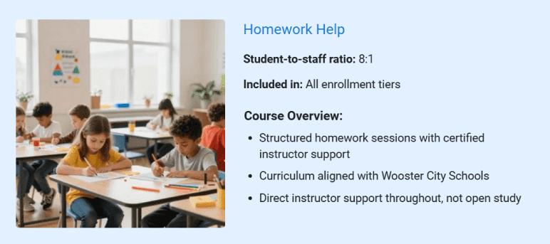 Homework help service offered in the after-school program