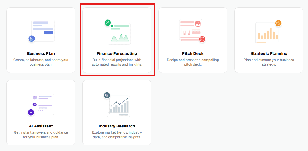 Starting the plan inside Upmetrics — opening the forecast workspace