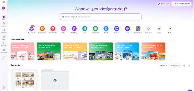 Canva design editor with template library