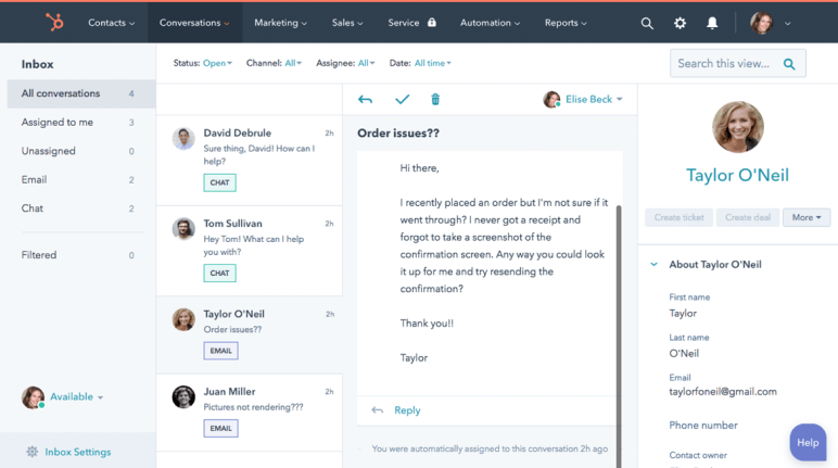 HubSpot CRM contact and deal pipeline view