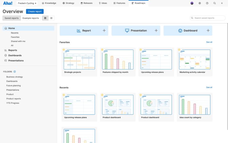 Aha! interface for product strategy planning