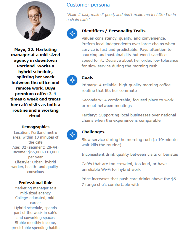 Customer analysis example for a specialty coffee shop
