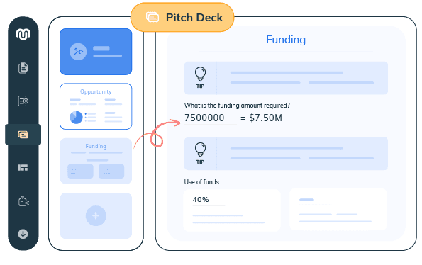 Pitch deck editor with pre-built slide outline