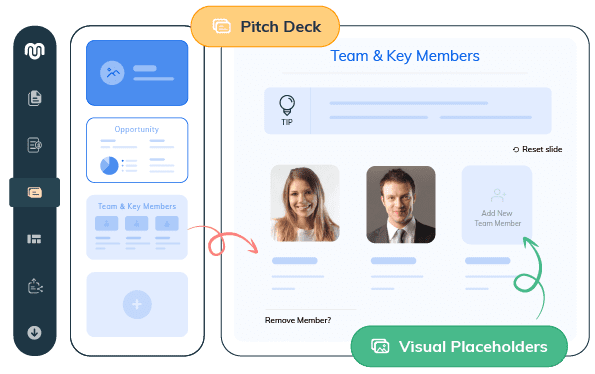 Pitch deck slide with image placeholders ready for visuals