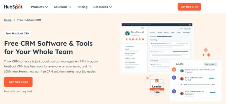 HubSpot free CRM unique value proposition example