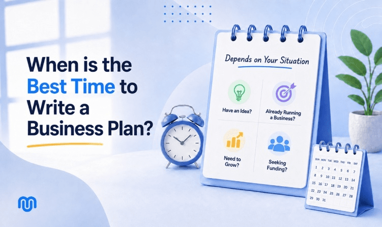 When is the best time to write a business plan guide cover with clock and calendar