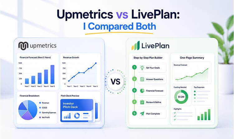 Upmetrics vs LivePlan side-by-side business planning and forecasting dashboards