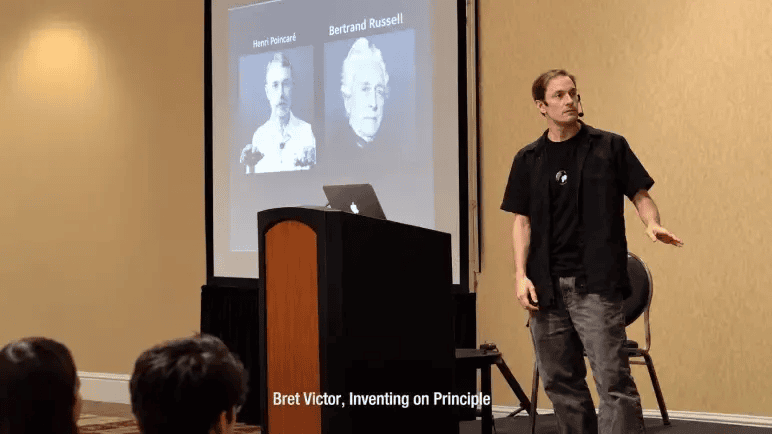 Figma pitch deck slide referencing Bret Victor's Inventing on Principle talk as a design influence