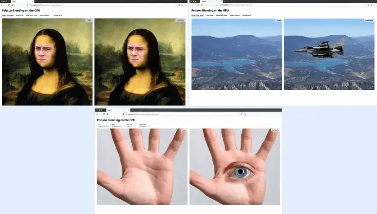 Figma pitch deck Poisson blending demo compositing images live in the browser