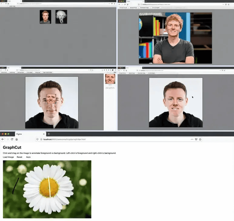 Figma pitch deck background removal and GraphCut demo cutting a subject from an image