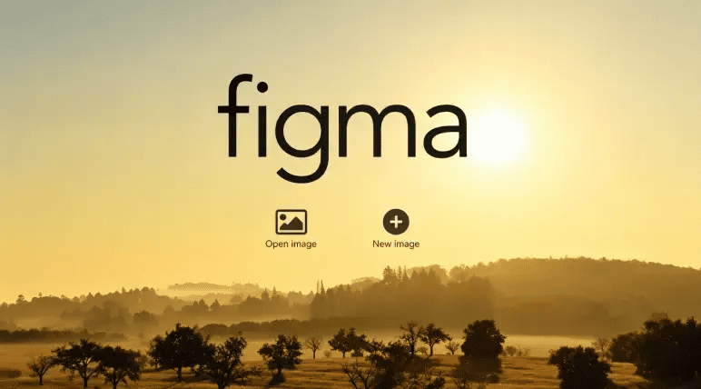 Figma pitch deck closing slide with logo over a sunrise and Open Image New Image buttons
