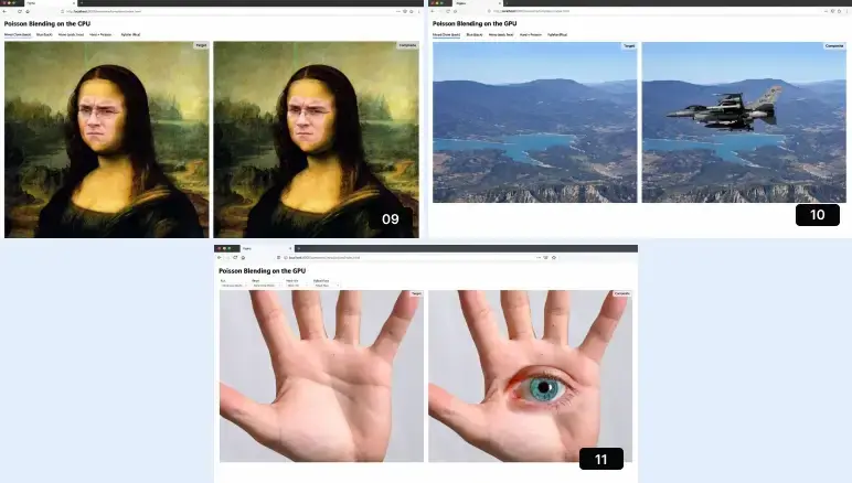 Figma pitch deck Poisson blending demo compositing images live in the browser