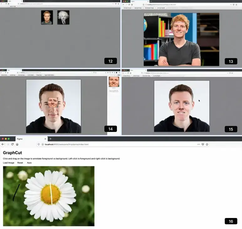 Figma pitch deck background removal and GraphCut demo cutting a subject from an image