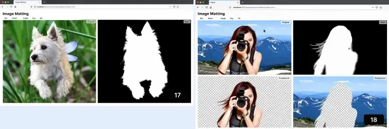 Figma pitch deck image matting demo separating fine detail like fur and hair from the background
