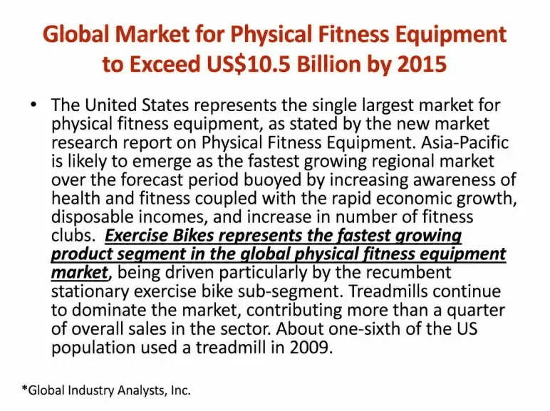 Peloton pitch deck slide 12 estimating the global fitness equipment market