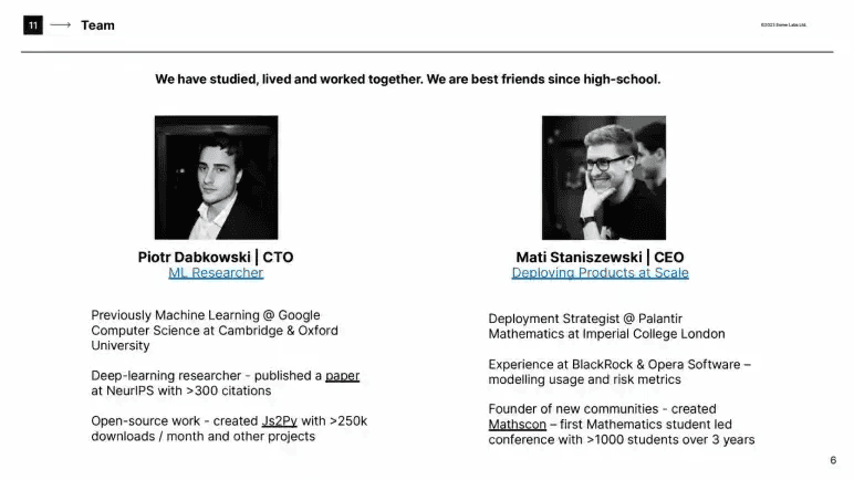 ElevenLabs pitch deck slide 6 team slide introducing the two co-founders and their credentials