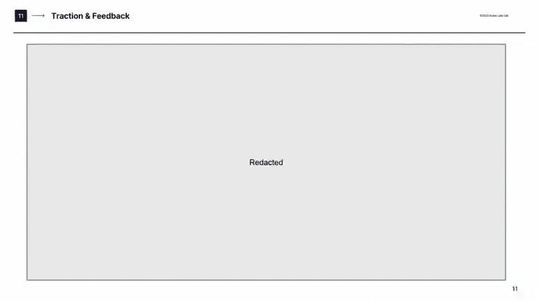 ElevenLabs pitch deck slide 11 traction and feedback slide redacted before public release