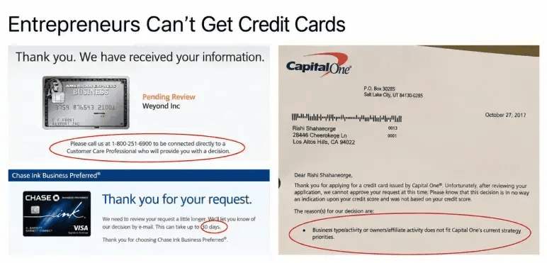 Brex pitch deck slide 3 evidence of startups struggling to get corporate cards
