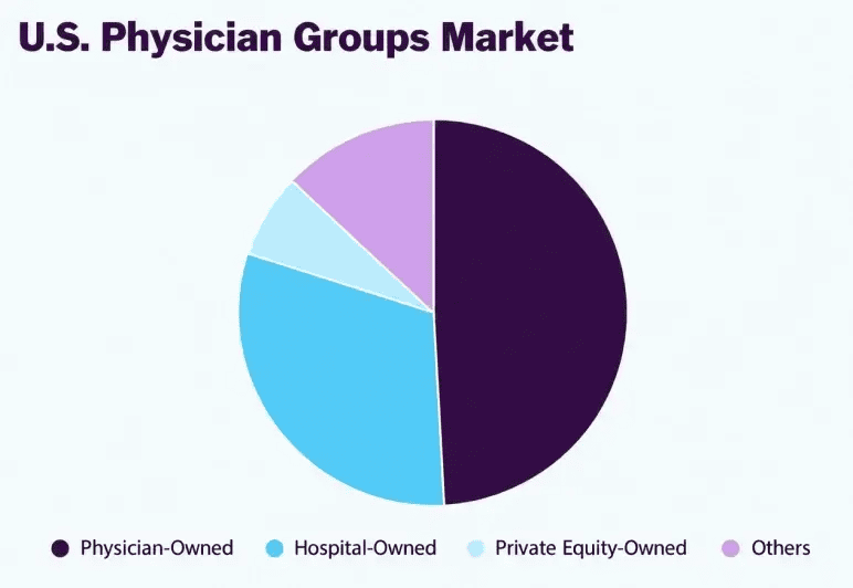 Industry overview pie chart of the U.S. physician groups market by ownership