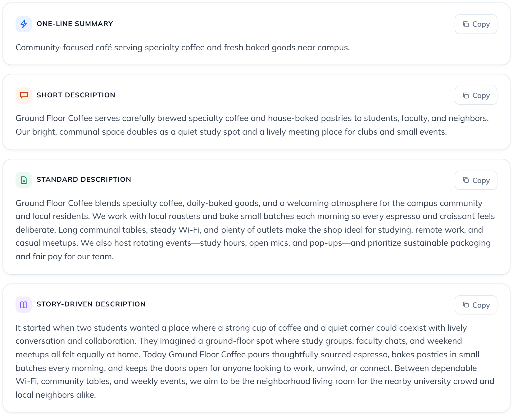 Business description generator example