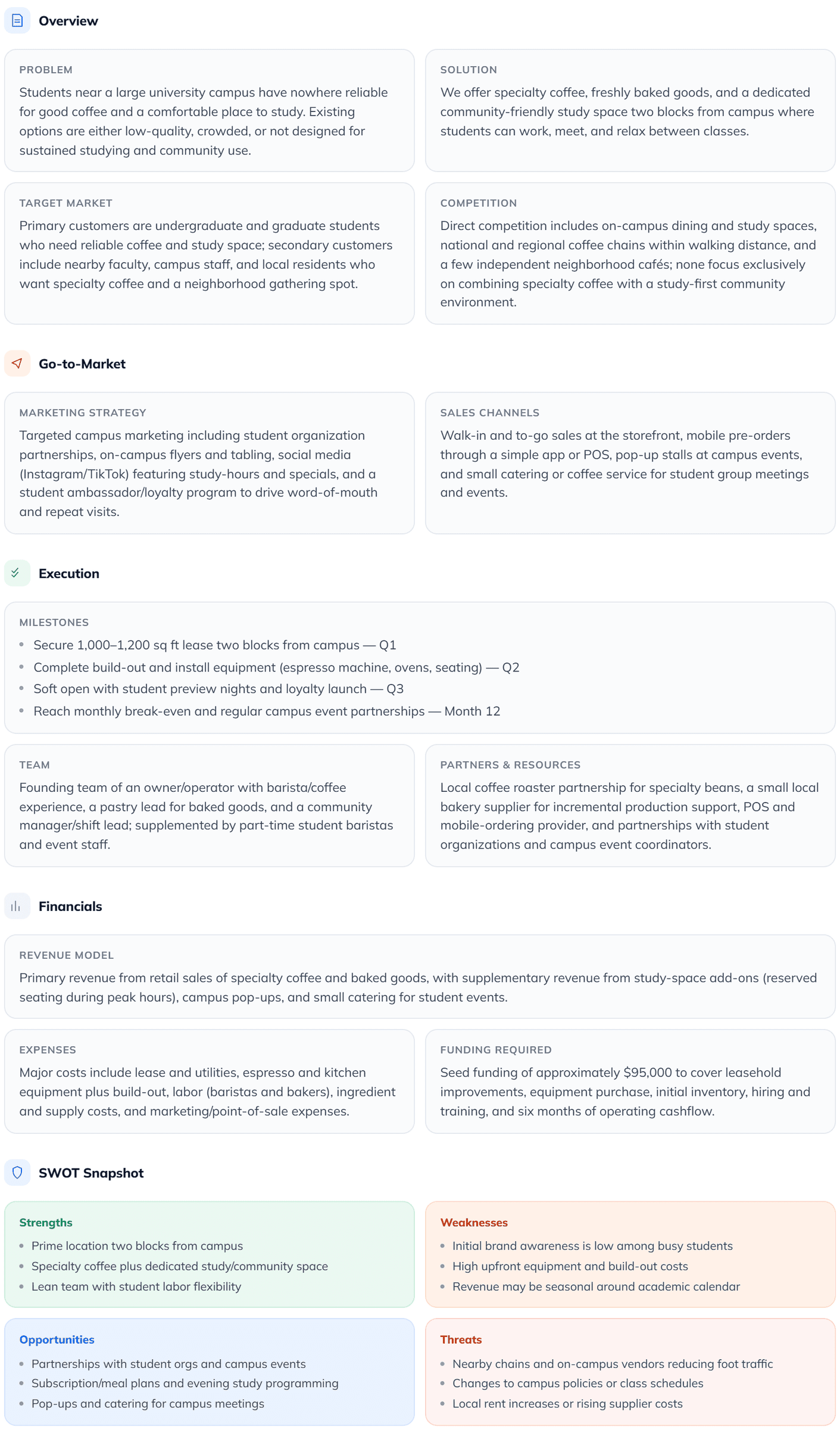 One page business plan example