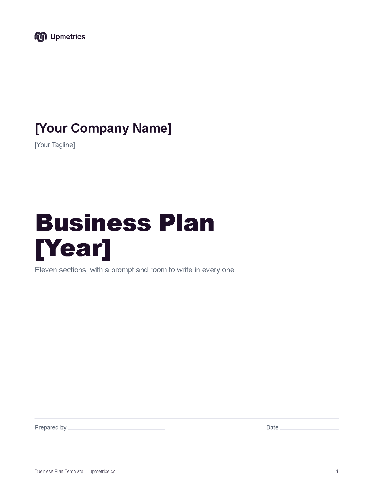 Cover page of the Upmetrics business plan template